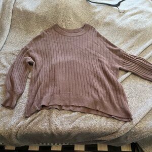 Aerie Neutral Minimalist Brown Oversized Ribbed Knit Pullover Sweater Large